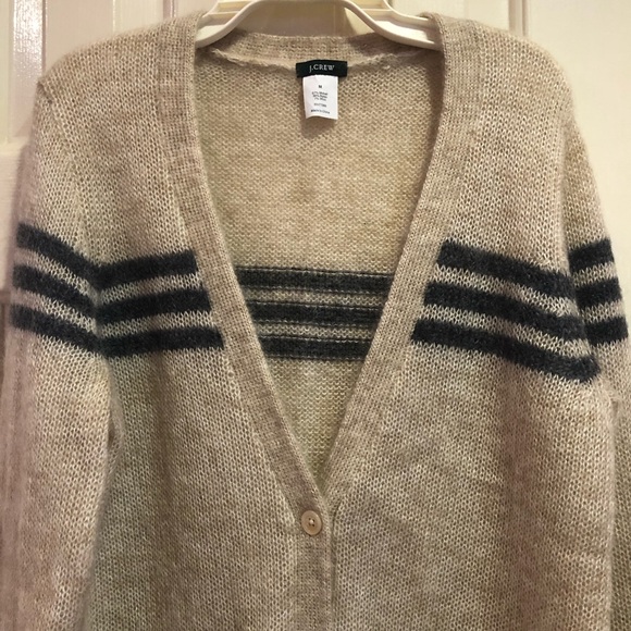 J Crew Mohair Wool Blend Cardigan Size M Collegiate 3 stripe - Picture 2 of 6